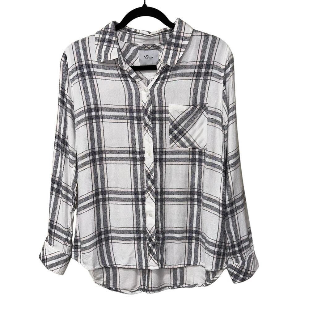 Rails Plaid Button Down Shirt Small White Charcoal Blush Lightweight Flannel